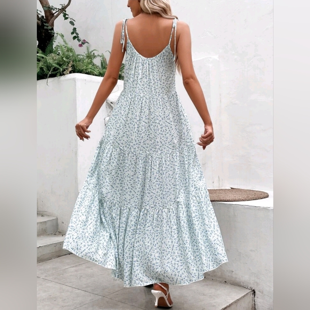 NEW Boho Mini Floral Tiered Cami Maxi Dress White - Picture 5 of 7